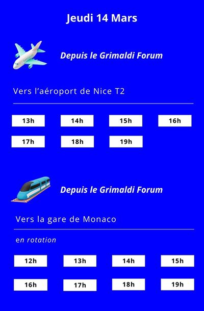 Le programme des navettes de Monaco vers Nice le jeudi 14 mars