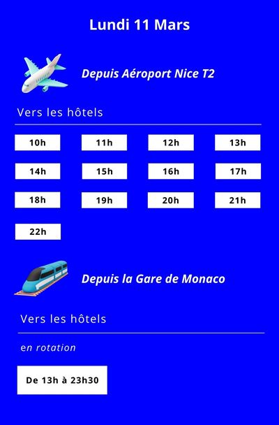 Programme des navettes de Nice vers Monaco le lundi 11 mars