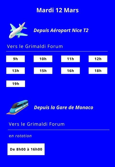 Programme des navettes de Nice vers Monaco le mardi 12 mars